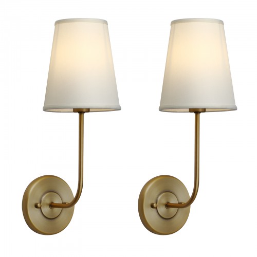 Pair Modern Industrial Off-White Cloth Shade Wall Lamps Bedside Sconces